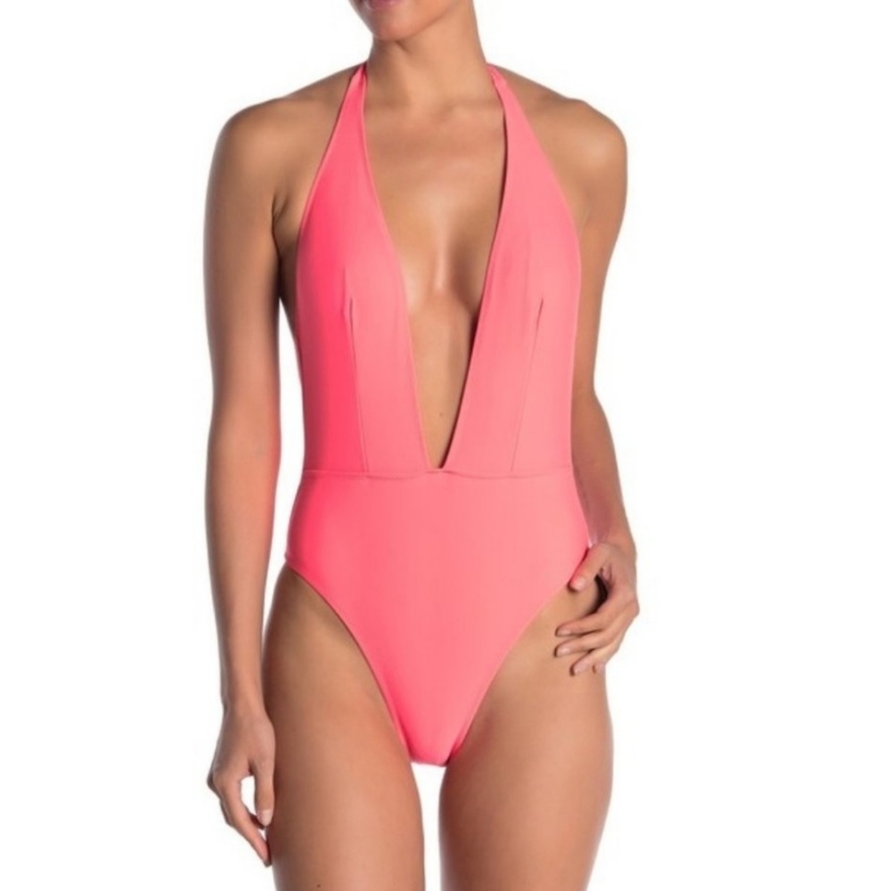 Swimsuit, M Plunge halter one-piece Kendall and Kylie